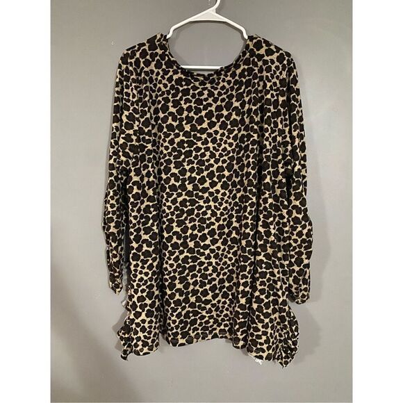 Terra & Sky Pullover Animal Print Tunic Top Ruched Sleeve Ruffle Slit 2X - Picture 6 of 6